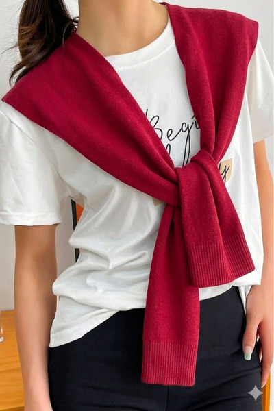 Moibody 100% Acrylic Knitted Office and Daily Fashion Shoulder Shawl Red