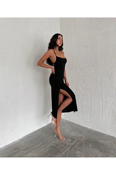 ASSEMA Μίντι φόρεμα με κορδόνια, ανοιχτή πλάτη, λεπτομέρεια δεσίματος και σκί...