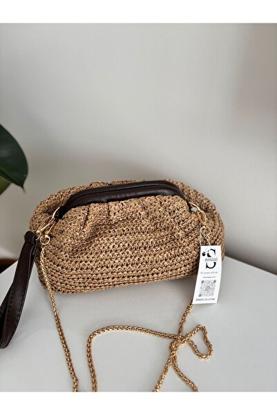 Swaggo collections Kadın Hasır Deri Detaylı Clutch Çanta