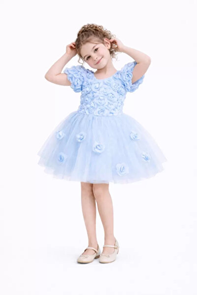 EXTRAÇARŞI Φόρεμα για κορίτσια με τριαντάφυλλα για πάρτι, γενέθλια και επίδειξη