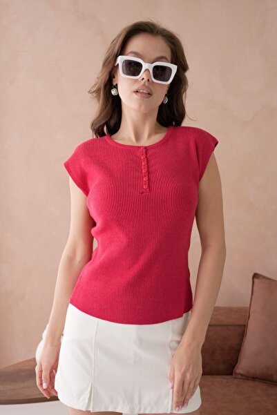 Noi Belis Crew Neck Half Placket Buttoned Knitwear Blouse Ss26Bz0106