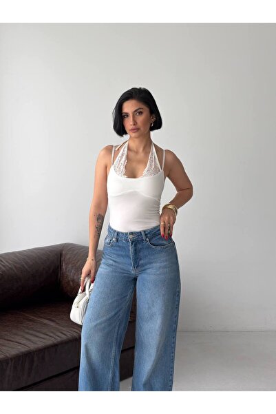 pantofashion Lace-Detail Strappy Blouse - Snap-Fastened Body