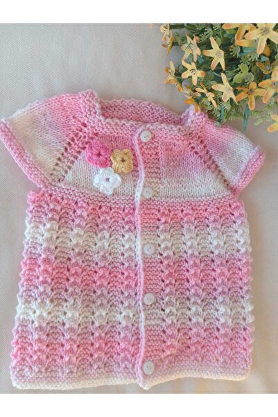 Bircan Hediyelik Pink Daisy Series Hand-Knitted Robadan Baby Vest 1 Year Old