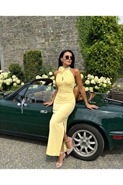 asyadabutik Γυναικείο φόρεμα ειδικής σχεδίασης με λεπτομέρειες από τριαντάφυλ...