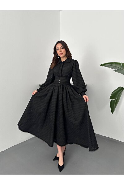 Lady Pixie Μαύρο Φόρεμα με Κέντημα και Φιόγκους