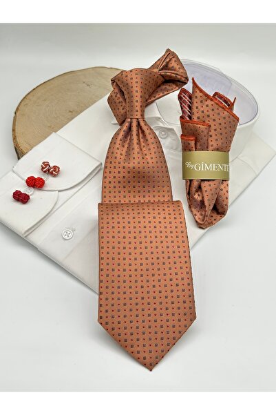 Gutiero Cravată clasică cu batistă cu puncte portocalii