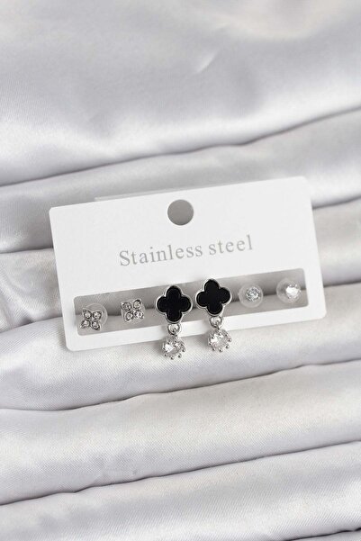 Inure Jewelry طقم أقراط نسائية من الفولاذ 316L باللون الفضي مع تفاصيل على شكل...