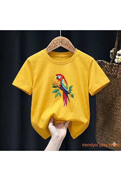 playwear Παιδικό unisex μπλουζάκι με στάμπα Parrot Leaf, 100% βαμβάκι, με λαι...