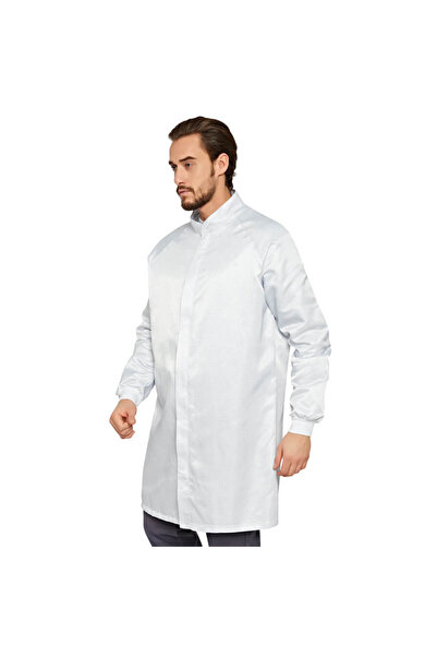 İŞMONT Ανδρική λευκή ποδιά εργασίας με φερμουάρ, ψηλό γιακά και πλαϊνά σχισίμ...