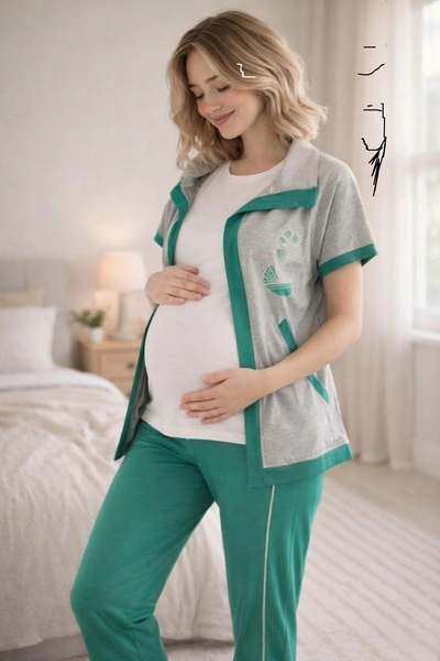 By Mecit Pijama Γυναικείο κοντομάνικο γιλέκο εγκυμοσύνης 3 τεμαχίων. Σετ πιτζ...