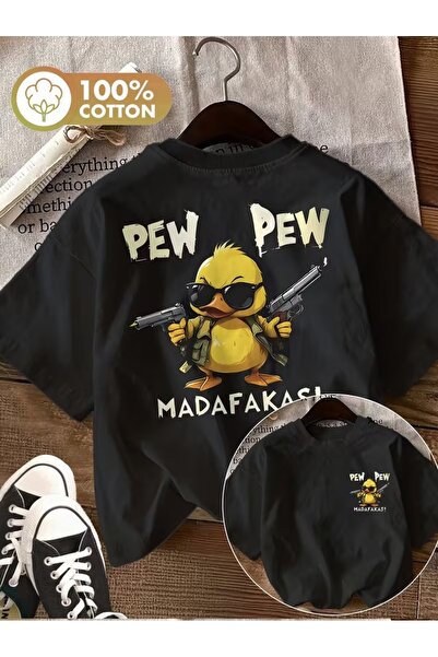 AEMİ Unisex Pew Pew Duck Printed Oversize Crew Neck T-Shirt