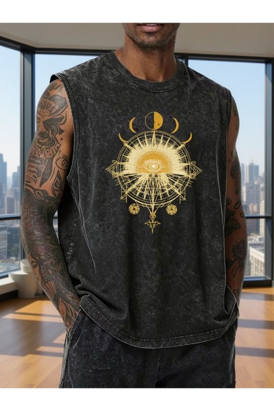 CLASSY.MODA Unisex Αμάνικο Υπερμεγέθες T-Shirt με στάμπα, Πλενόμενο, Street S...