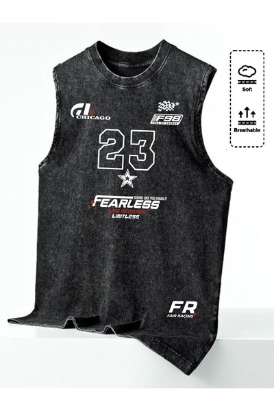 CLASSY.MODA Unisex Αμάνικο Υπερμεγέθες T-Shirt με στάμπα, Πλενόμενο, Street S...