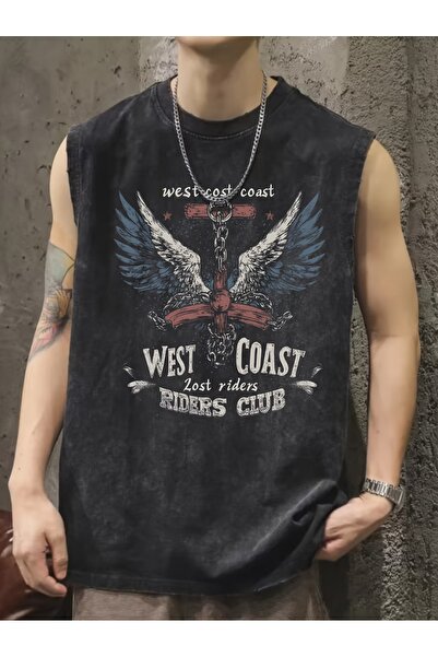 CLASSY.MODA Unisex Αμάνικο Υπερμεγέθες T-Shirt με στάμπα, Πλενόμενο, Street S...