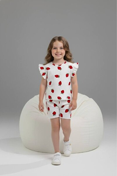 Yağmur Giyim PJKSKT Κοντομάνικο σετ για κορίτσια με βολάν από ύφασμα με σχέδι...