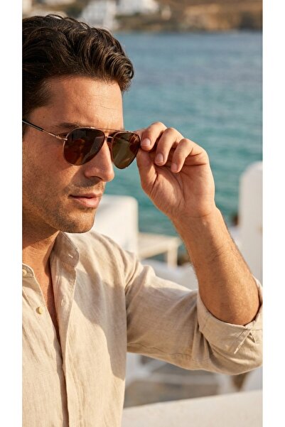 SANCHES Titanium Polarized Pilot Sunglasses Coffee Frame Coffee Gradient Glas...