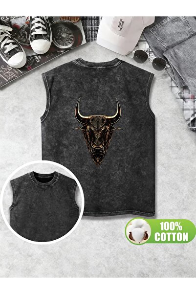 CLASSY.MODA Unisex Αμάνικο Υπερμεγέθες T-Shirt με στάμπα, Πλενόμενο, Street S...