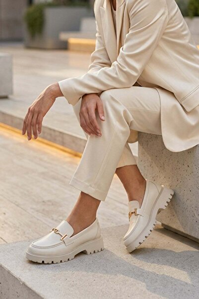 Stilbagshoes AGATHA İTHAL TOKA DETAYLI LEOFER KADIN AYAKKABI BEJ