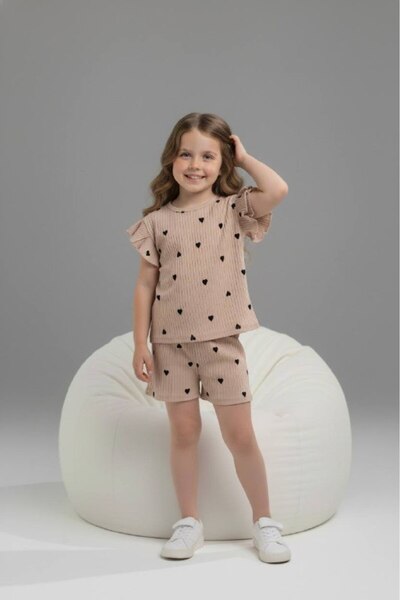 Yağmur Giyim PJKSKT Σετ κοντομάνικο για κορίτσια με σχέδιο καρδιάς, ρουφλάκια...