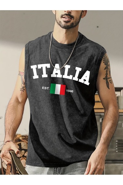 CLASSY.MODA Unisex Αμάνικο Υπερμεγέθες T-Shirt με στάμπα, Πλενόμενο, Street S...