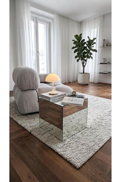 RuCollection Modern Aynalı Yan Sehpa Cam Dekoratif Kare Sehpa