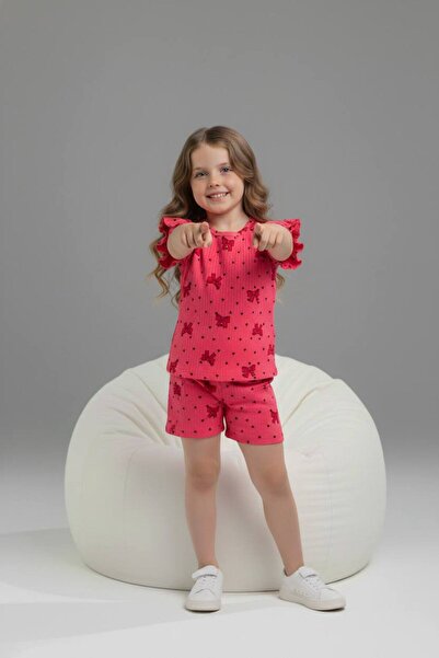 Yağmur Giyim PJKSKT Σετ κοντομάνικο για κορίτσια με σχέδιο καρδιάς και φιόγκο...