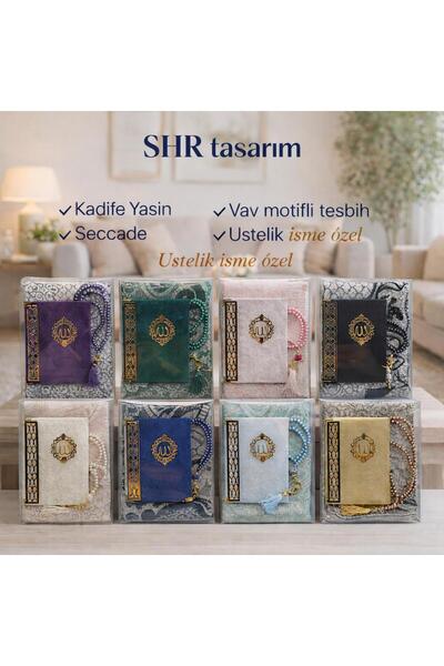 SHR tasarım 10’lu Karışık Renk Kadife Yasin Seccade Tesbih İsme Özel Hac Umre...