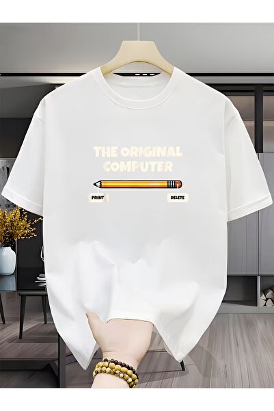 AEMİ Unisex Αυθεντικό T-shirt με στάμπα υπολογιστή, Oversize, με λαιμόκοψη πο...