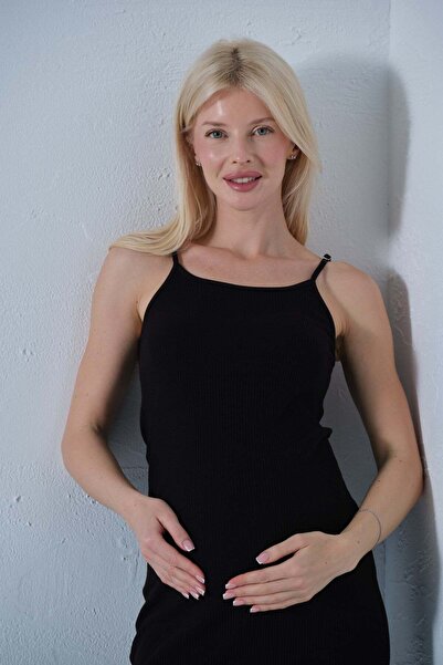 BUSA Φόρεμα εγκυμοσύνης με σκίσιμο στο πλάι, με τιράντες, ριμπ, μήκους μίντι,...