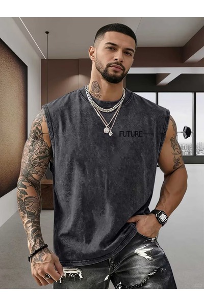 CLASSY.MODA Unisex Αμάνικο Υπερμεγέθες T-Shirt με στάμπα, Πλενόμενο, Street S...