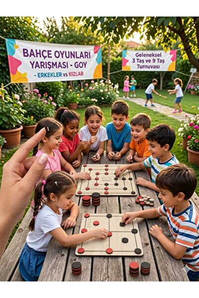 Bigibigi Ahşap 9 Taş - 3 Taş Zeka Mantık Strateji Oyunu Montessori Eğitici Oyun Seti 25x25cm 3 mm MDF