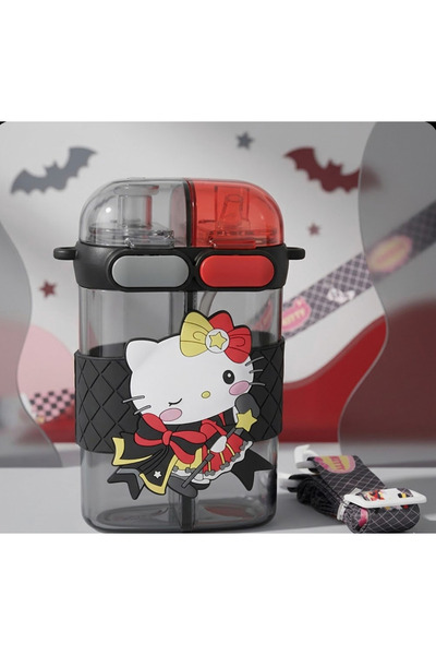 Mihristore Hello Kitty Figürlü Çift Bölmeli Matara Suluk Askılı Suluk Okul Su...