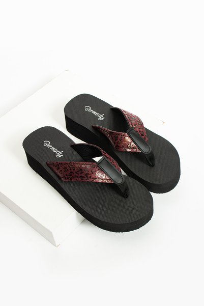Bermody Robin Platform Burgundy Leopard Women's Stylish Flip Flops Beach Slippers