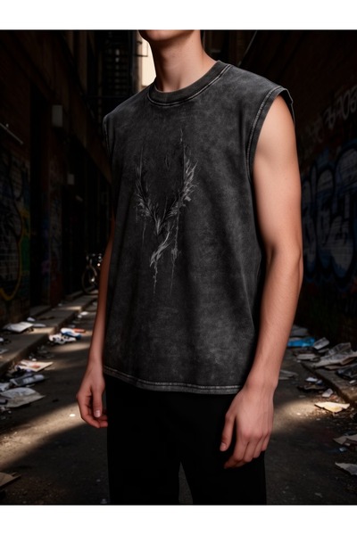 CLASSY.MODA Unisex Αμάνικο Υπερμεγέθες T-Shirt με στάμπα, Πλενόμενο, Street S...