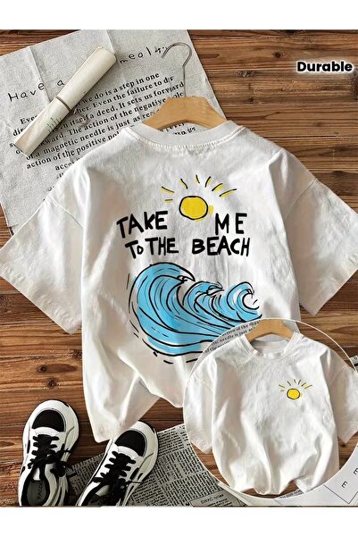 AEMİ Unisex Take Me to the Beach Printed Oversize Crew Neck T-Shirt