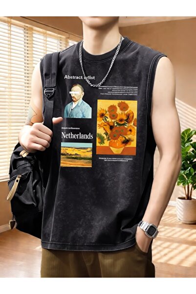 CLASSY.MODA Unisex Αμάνικο Υπερμεγέθες T-Shirt με στάμπα, Πλενόμενο, Street S...