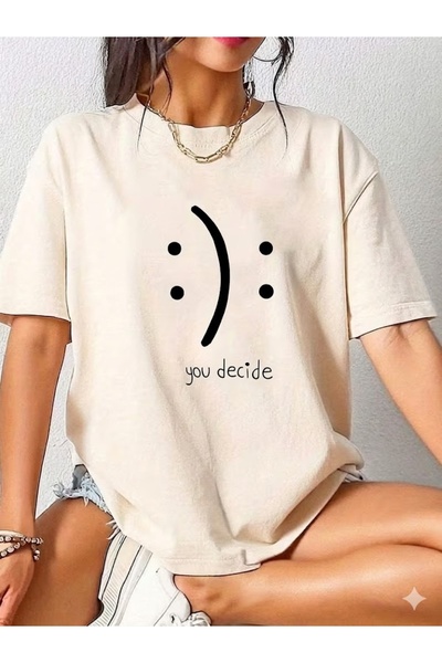 WOODROFFE Γυναικείο μπλουζάκι με στάμπα You Dehice 'Hangisisin' σε φαρδιά γραμμή