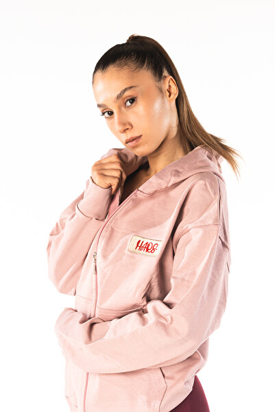 HARSFIT PUDRA NAKIŞLI FERMUARLI HOODIE 500 GSM PREMIUM ŞARDONSUZ OVERSIZE