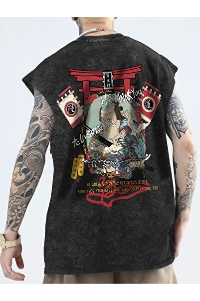 CLASSY.MODA Unisex Αμάνικο Υπερμεγέθες T-Shirt με στάμπα, Πλενόμενο, Street S...