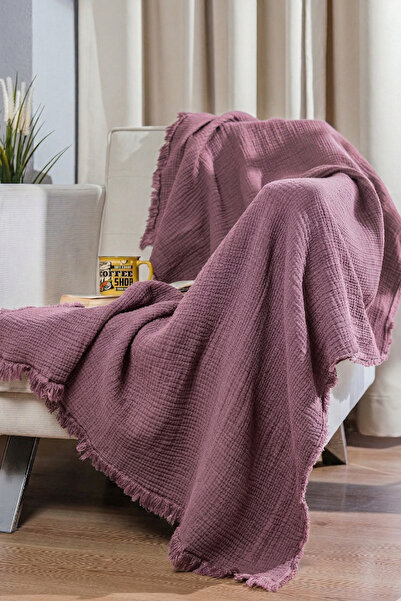 OTEKS HOME COLLECTİON Σάλι καναπέ από μουσελίνα Dusty Rose / Κουβέρτα τηλεόρα...