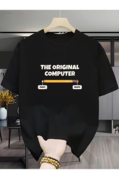 AEMİ Unisex Αυθεντικό T-shirt με στάμπα υπολογιστή, Oversize, με λαιμόκοψη πο...