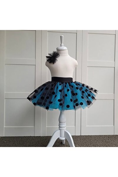 Handmade Kız Çocuk Puantiyeli Turkuaz Tütü Etek
