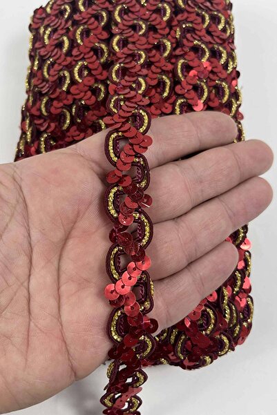 Hobigram Panglică decorativă cu paiete Veroia, auriu roșu – Ornament artizana...
