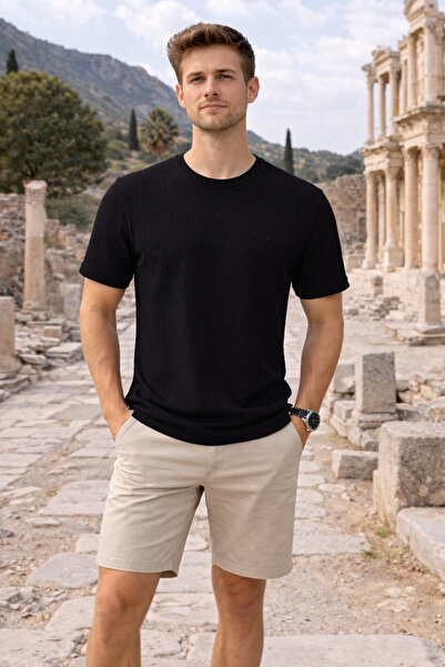 Maccali Ανδρικό καλοκαιρινό βαμβακερό μπλουζάκι Basic Muslin σε μαύρο χρώμα