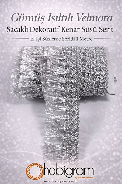 Hobigram Ασημί Λαμπερή Διακοσμητική Κορδέλα Βελμόρα με Κρόσσια – Χειροποίητη ...