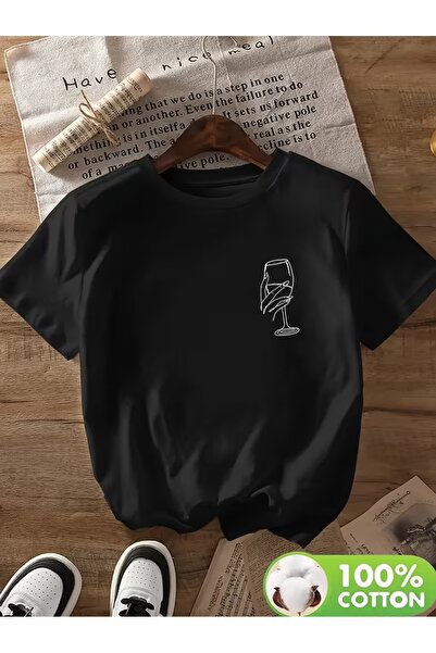 AEMİ Μπλουζάκι Unisex με στάμπα σε σχήμα κύπελλου, Oversize, με λαιμόκοψη ποδ...