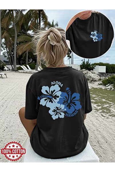 AEMİ Μπλουζάκι Unisex Hawai Aloha με στάμπα, μεγάλου μεγέθους, με λαιμόκοψη π...