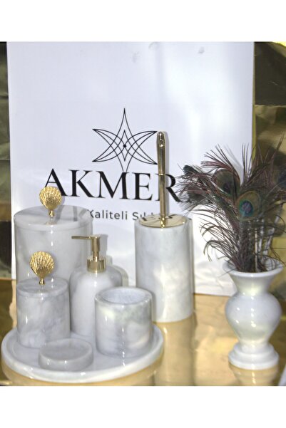 Akmera Home Gold Detaylı Gri Gölgeli 7 Parça Ultra Lüks Banyo Seti