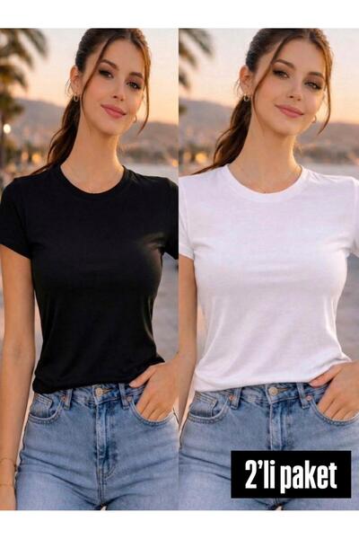 BEHLIVE Κοντομάνικο μπλουζάκι με λαιμόκοψη ουράνιο στρόφιγγα ελαστικό ύφασμα ...