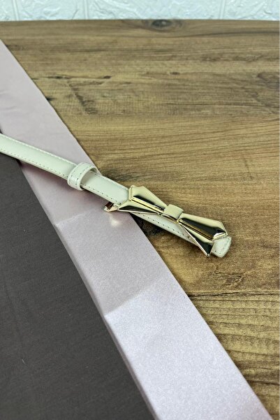 Paşala Leather Γυναικεία ζώνη από γνήσιο δέρμα, μπεζ με χρυσή πόρπη με φιόγκο...